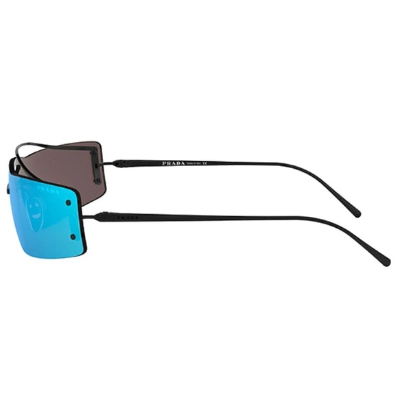 $390 Prada Rectangular Shield Sunglasses Blue Mirror Black Frame Lightweight NIB - Picture 10 of 16